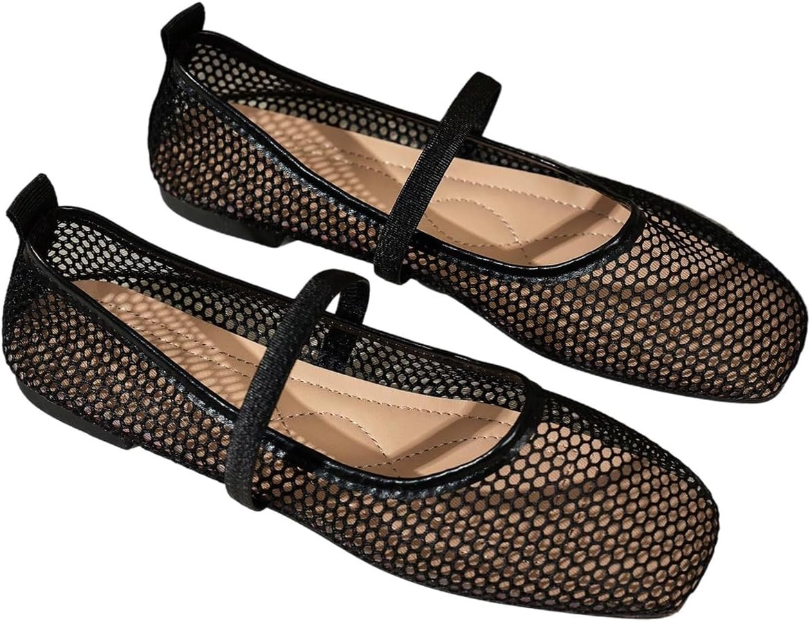GORGLITTER Women's Mesh Ballet Flats Fishnet Sheer Ballerina Maryjane Shoes | Amazon (US)