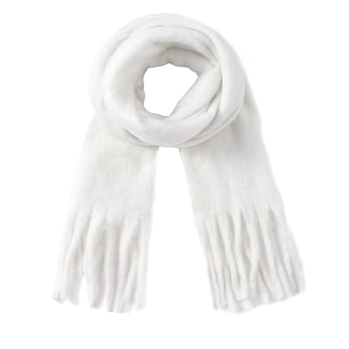 TUSHUSTY Winter Women Chunky Scarf Warm Blanket Big Thick Large Oversized Wrap Colorful Long Solid Scarves White | Amazon (US)