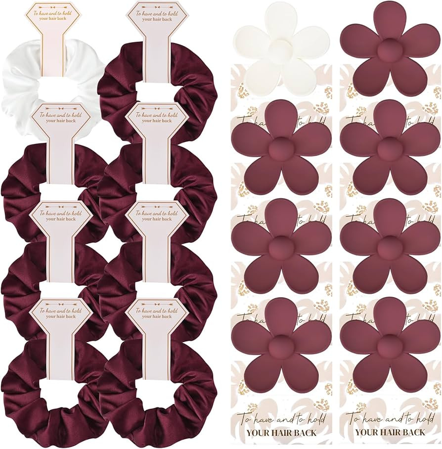 DEEKA 16 Pcs Bridesmaid Proposal Gifts Set Flower Hair Claw Clips with Floral Card & Satin Scrunc... | Amazon (US)