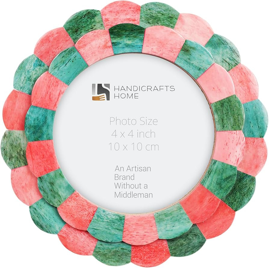 Handicrafts Home Photo Picture Frame - 4" x 4", Round Handmade Gift Photo Frames - Red & Green | Amazon (US)