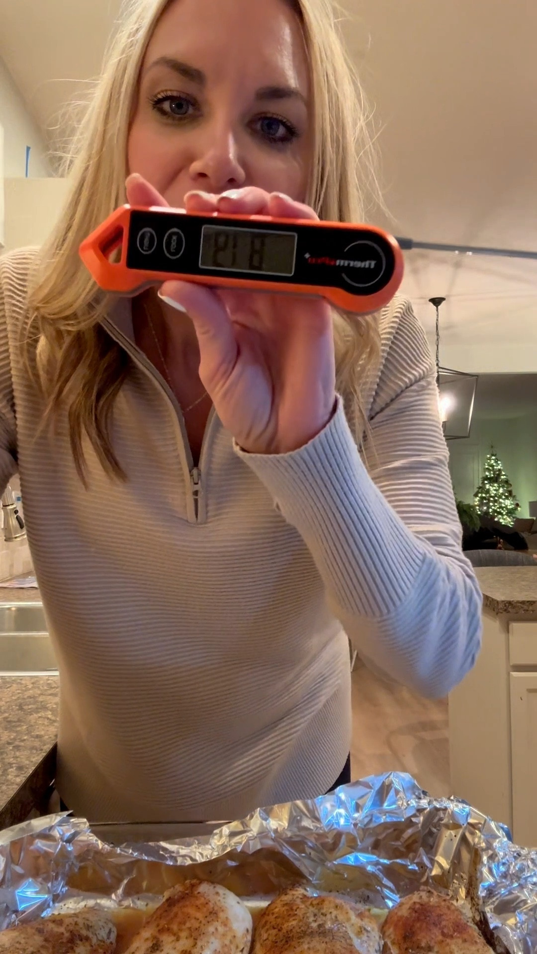 The secret to perfect chicken? Apparently, a digital meat thermometer. In my 20 years of independently baking chicken, it wasn’t until I was given one recently for my sour dough baking that I’ve used it to test the temperature of my meat! Game changer! 

Also, my perfect chicken recipe:

• preheat oven to 435°
• line baking sheet or glad pan with foil
• coat chicken with olive oil on both sides then season generously with salt, pepper, garlic powder, Italian seasoning and paprika
• bake for 20ish minutes then check for an internal temperature of 165°+ (if not hot enough, continue adding time in increments of 3-5 minutes until achieved) 

#LTKHome #LTKfoodie #LTKvlog