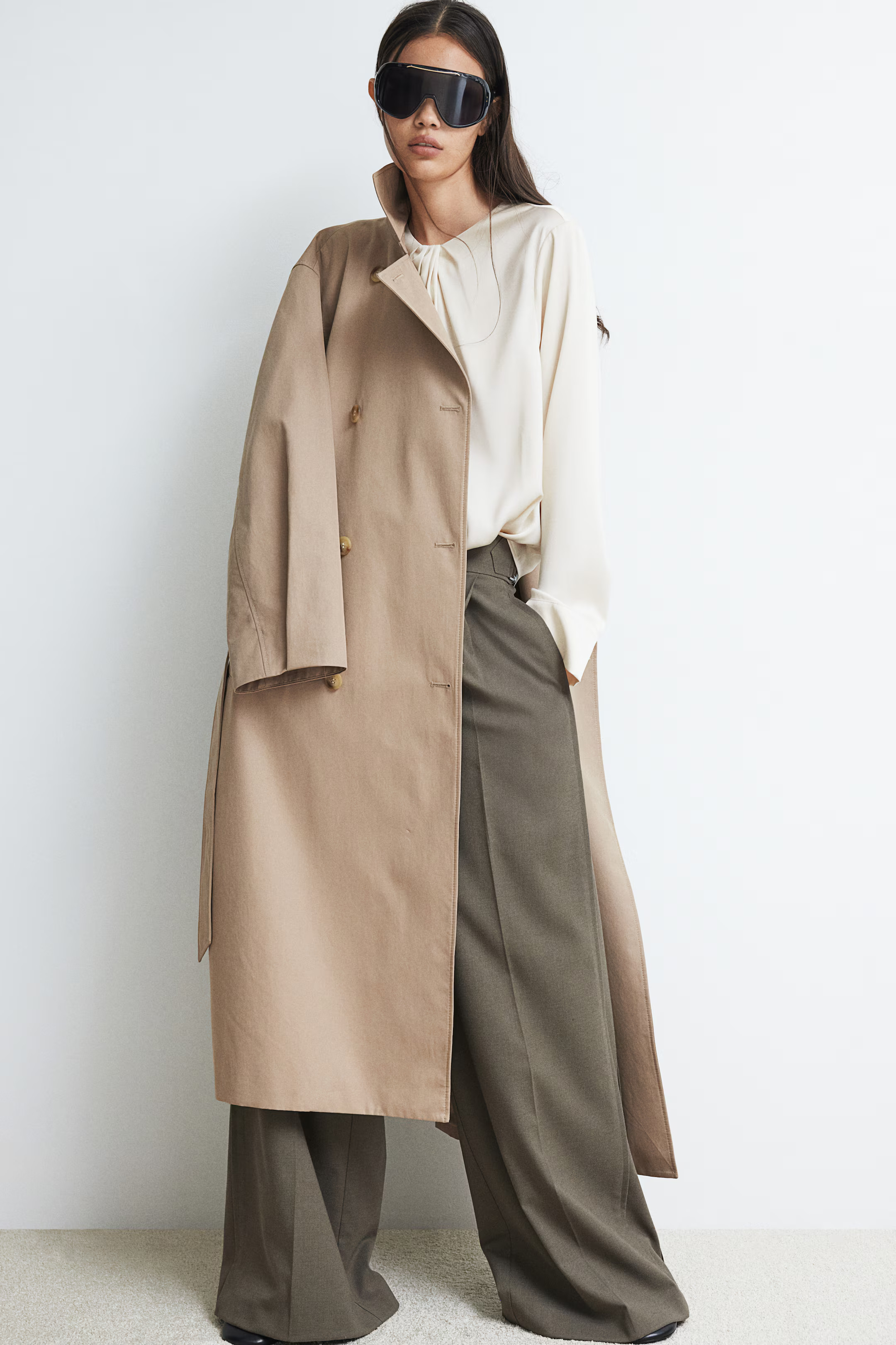 Pleat-Detail Satin Blouse - Cream - Ladies | H&M CA | H&M (US + CA)