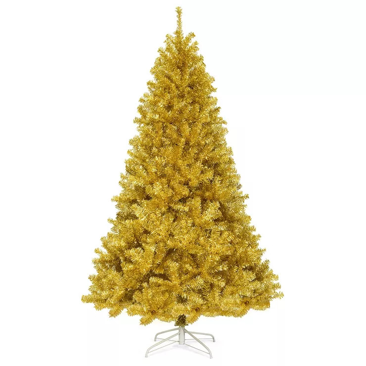Costway 7.5ft Artificial Tinsel Christmas Tree w/1258 Tips Foldable Stand Champagne Gold | Target