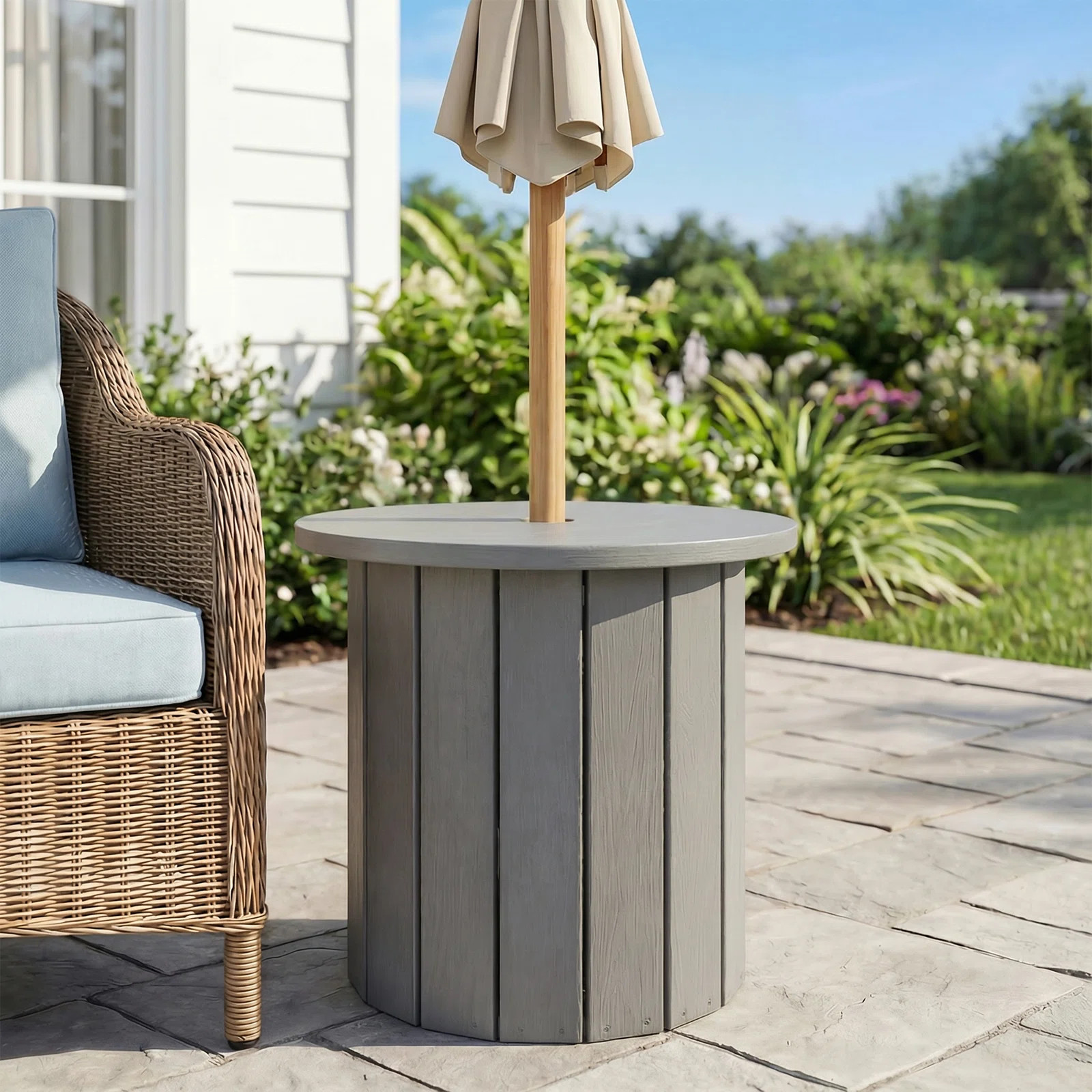 Arlmont & Co. Black Round 21" Plastic Outdoor Umbrella Side Table with Wide Top & Reviews | Wayfa... | Wayfair North America