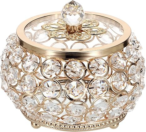 Hipiwe Crystal Jewelry Trinket Box with Glass Lid Gold Mirrored Treasure Box Decorative Jewelry B... | Amazon (US)