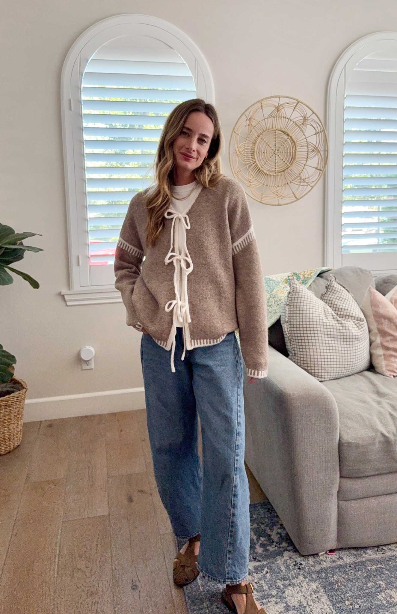 Cutest tie front sweater for fall! Everything linked, shoes are Zara recently.