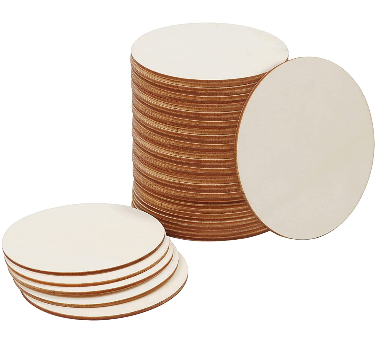 30 Pieces 4" Inch Unfinished Round Wood Discs for Crafts Wooden Cutout Tiles Wood Circles Round S... | Amazon (US)