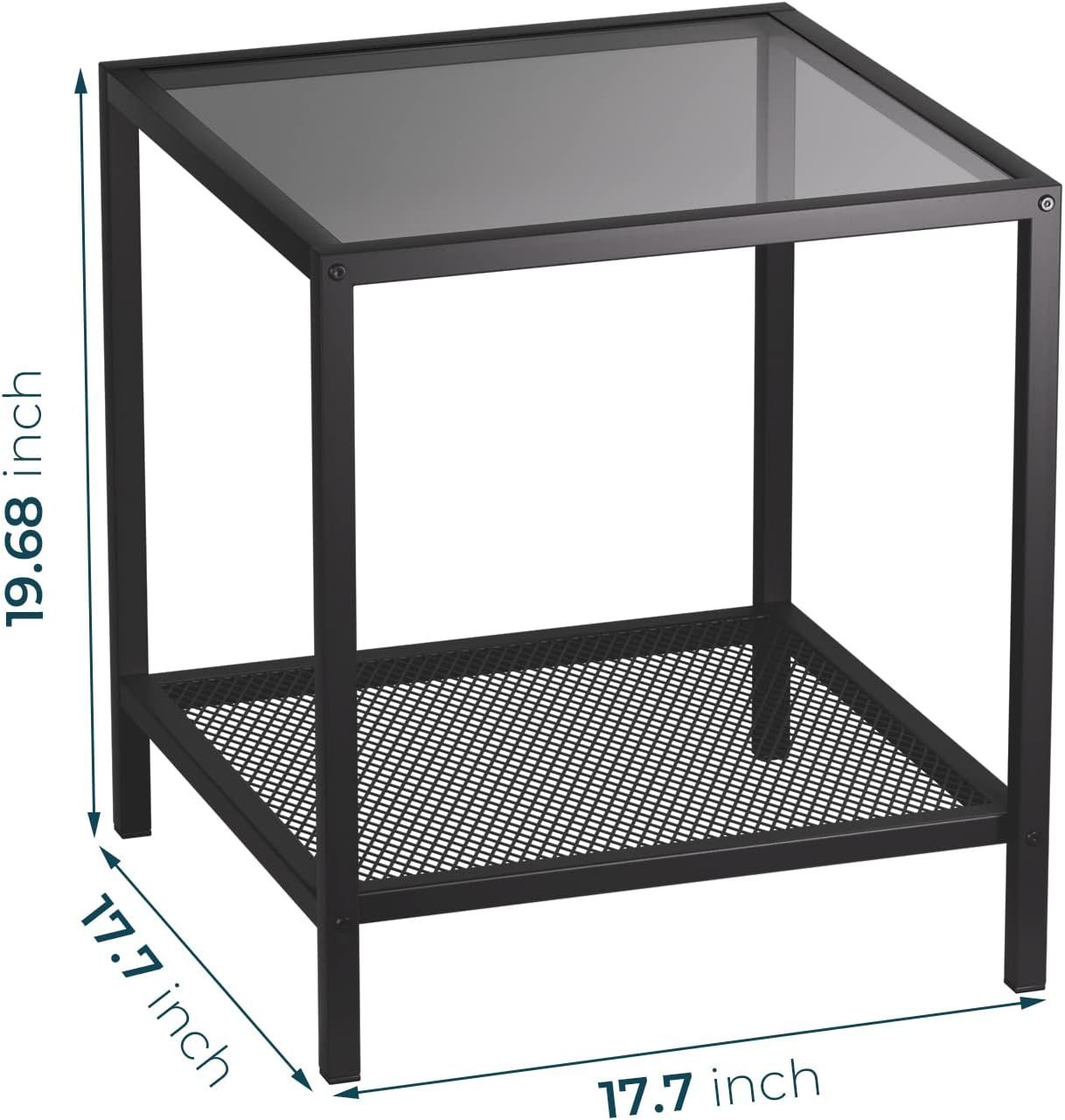 SAYGOER Small Side Table Glass End Table with Mesh Storage Shelf for Small Spaces Modern Square B... | Amazon (US)