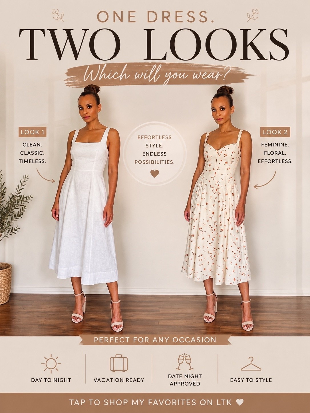 Two timeless dresses, two completely different vibes 🤍🌸 One crisp white linen midi for a clean, effortless look, and one floral midi for a soft, feminine feel. These are the kind of dresses you’ll wear on repeat—from brunch and vacations to date nights and special occasions. Which one would you choose? ✨

#LTKStyle #LTKFashion #LTKFinds #SummerStyle #MidiDress #LinenDress #FloralDress #VacationStyle #BrunchOutfit #DateNightStyle #EffortlessStyle #CapsuleWardrobe #ClassicStyle #FeminineStyle #StyleOver40

#LTKootd #LTKvlog