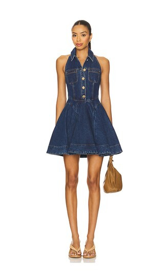 Denim Sleeveless Flared Mini Dress in Blue | Revolve Clothing (Global)