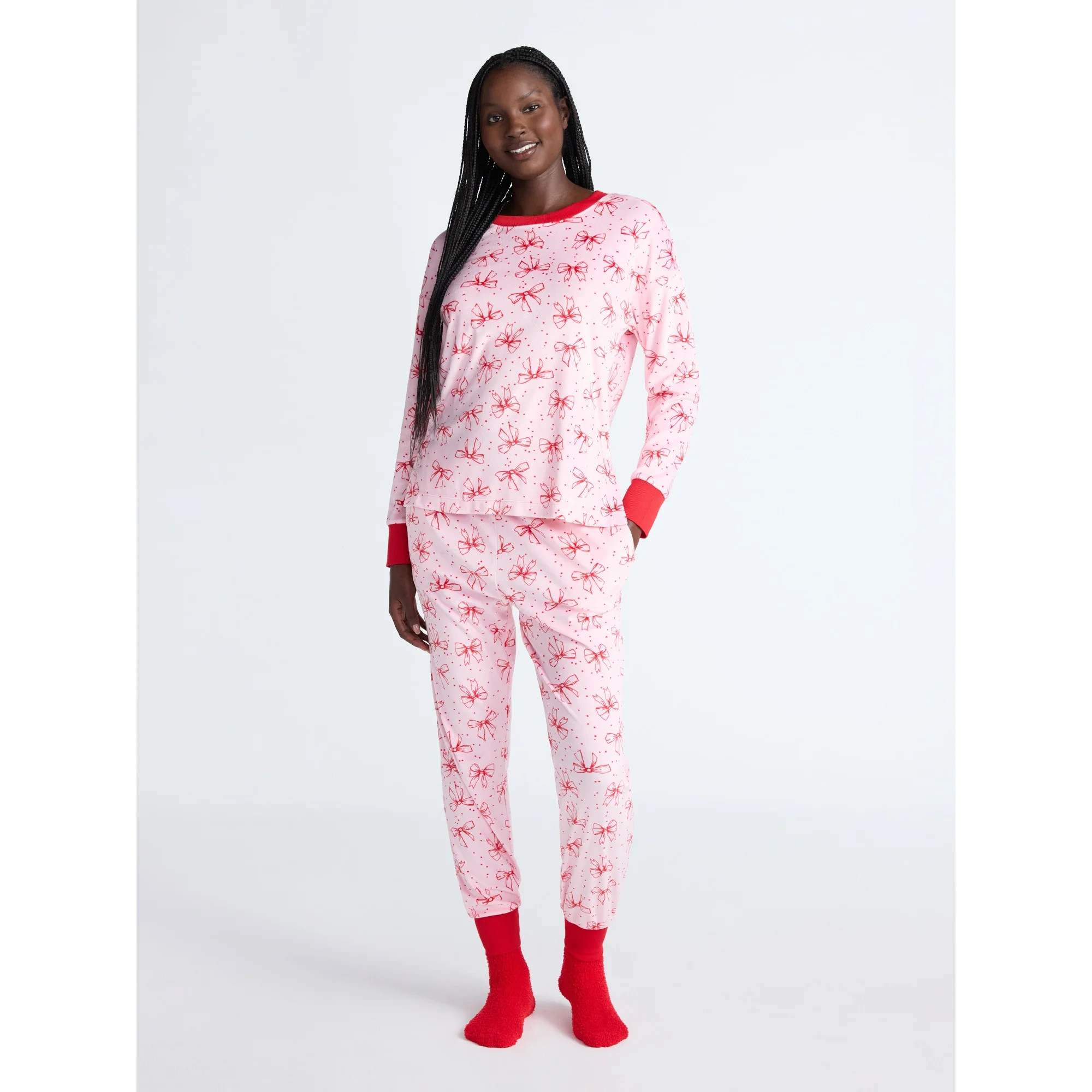 Joyspun Women’s Stretch Velour Long Sleeve Top, Pants, and Socks Pajama Set, 3-Piece, Sizes XS-... | Walmart (US)