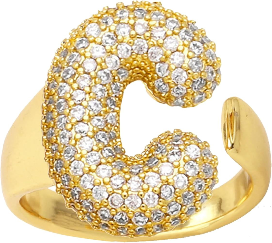 Inspirational Gifts for Women Bubble Initial Rings for Women Bubble Letter Ring Balloon Letters R... | Amazon (US)