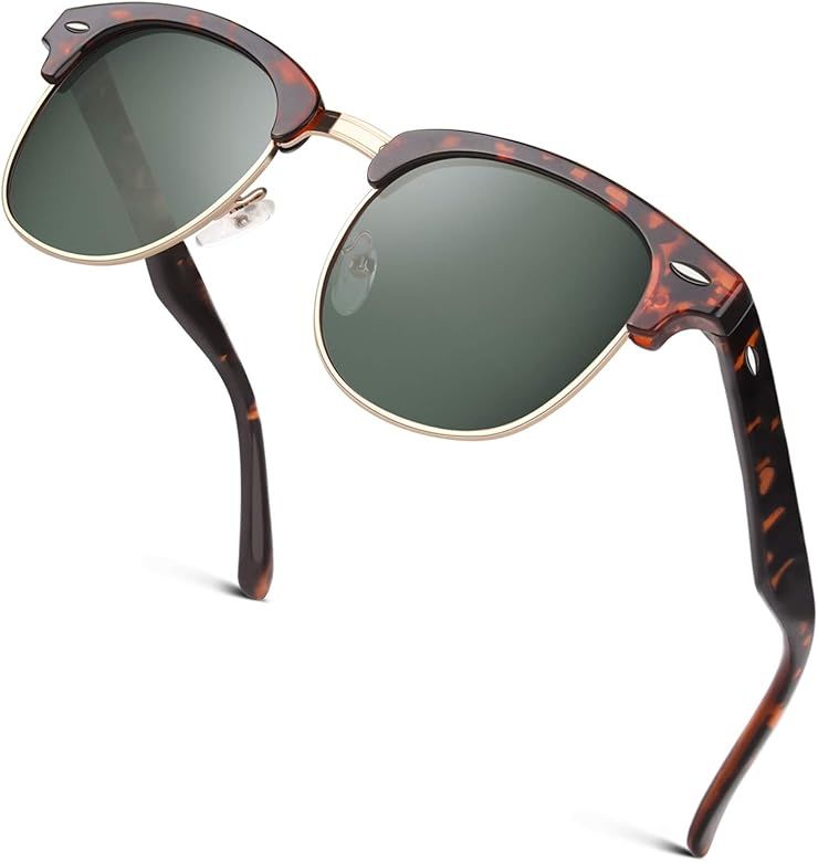 GQUEEN Classic Horn Rimmed Semi Rimless Polarized Sunglasses for Men Women GQO6 | Amazon (US)