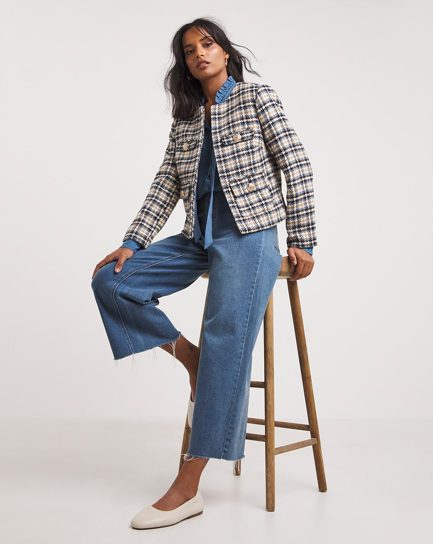Multi Check Boucle Cropped Blazer | JD Williams (UK)