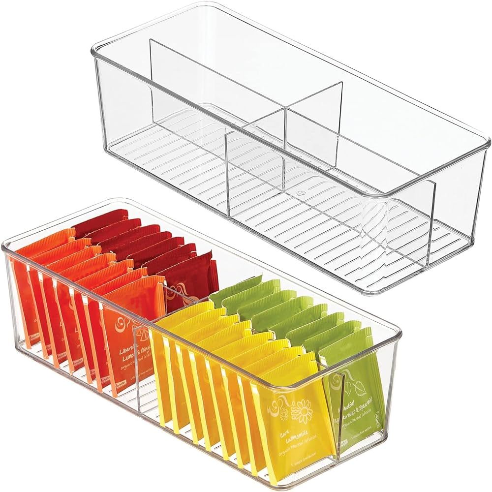 mDesign Plastic Kitchen Cabinet Storage Organizer Bin Box, 4 Divided Sections for Pantry Shelves,... | Amazon (US)