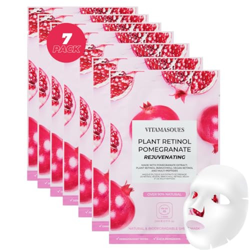 Vitamasques Retinol Pomegranate Face Sheet Mask 7 Pack - Korean Skin Care Facial Mask Rejuvenate & Hydrating Skin Care - Natural & Biodegradable | Amazon (US)
