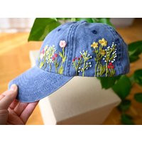Custom Hand Embroidered Vintage Style Hat/Floral Colorful Botanical Washed Denim | Etsy (US)