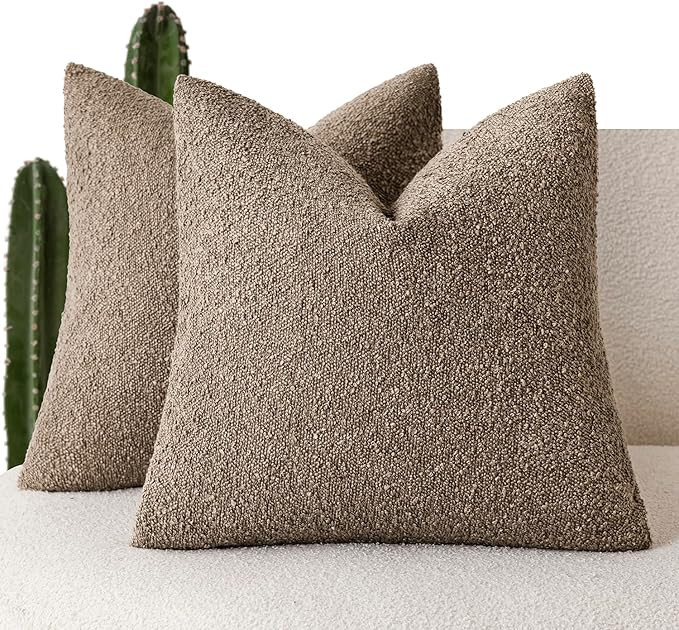 Foindtower Set of 2, Decorative Textured Boucle Throw Pillow Covers Accent Solid Pillow Cases Sof... | Amazon (US)