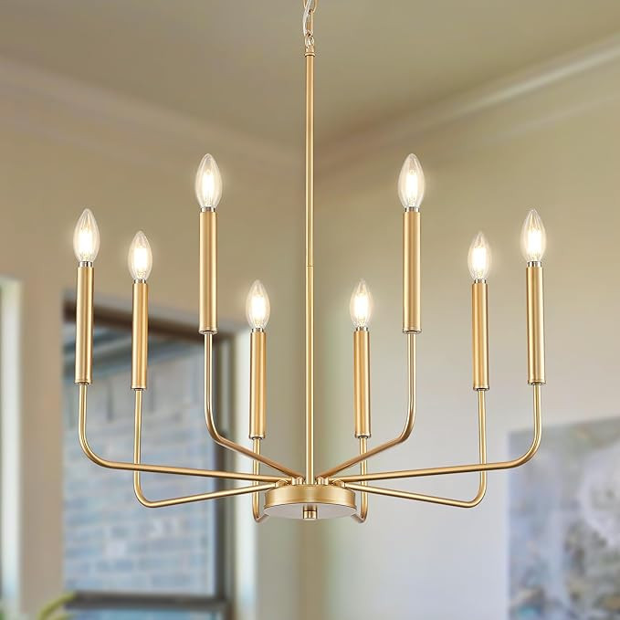 Modern Gold Chandelier for Dining Room,Metal 8-Light Kitchen Light Fixtures, Farmhouse Candle Han... | Amazon (US)
