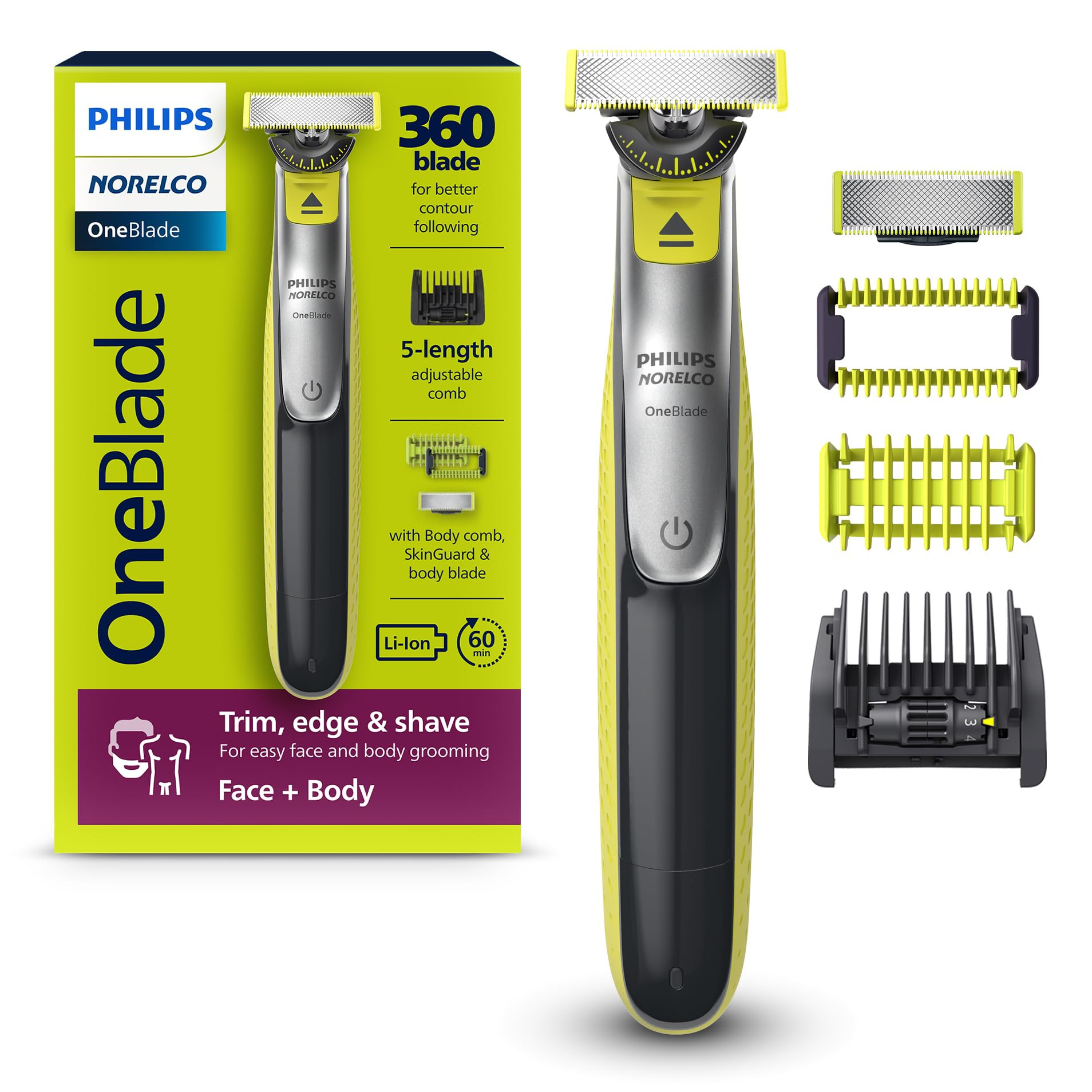 Philips Norelco OneBlade 360 Hybrid Face + Body, Electric Beard Trimmer, Shaver and Body Groomer,... | Amazon (US)