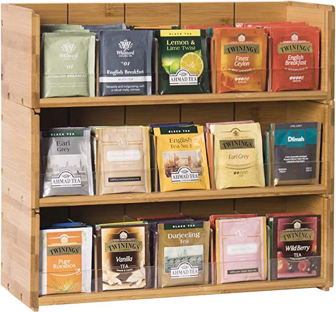 Bamboo-Tea-Bag-Organizer-Storage-Box-3-Tier-Stackable-Holder Tea Bag Box Natural Wood Wall Mount ... | Amazon (US)