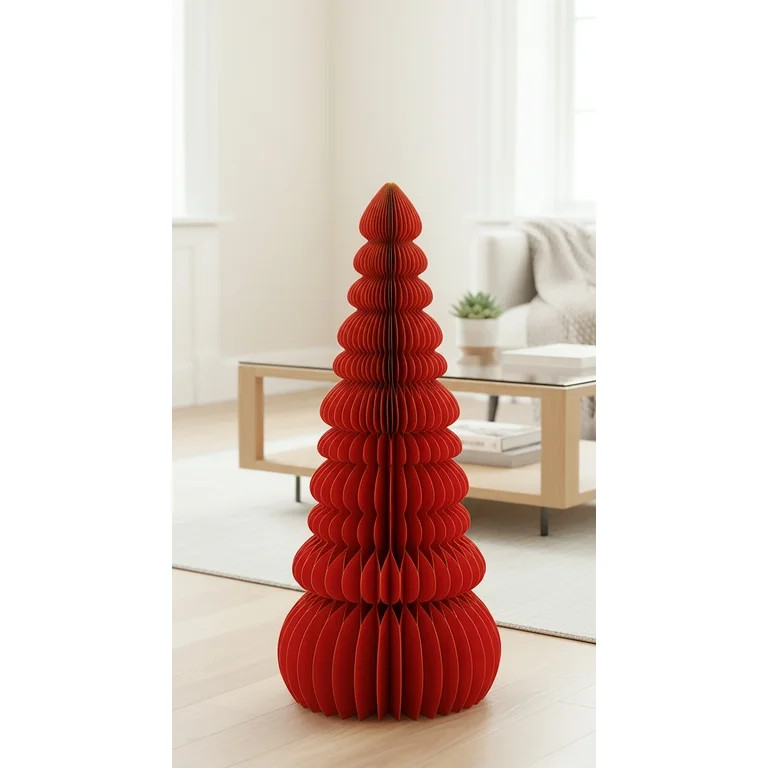 Honeycomb Paper Tree Christmas Decoration, Red, 35", by Holiday Time | Walmart (US)
