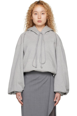 SRVC - Gray Shoulder Pleat Hoodie | SSENSE