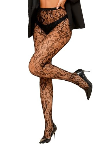 Gulinala Lace Tights Lace Stockings Sunflower Fishnet Stockings for Women Leggings Floral Pantyhose-Black | Amazon (US)