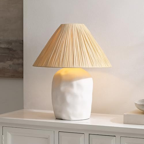 SAFAVIEH Lighting Collection - Leola Cream Resin Table Lamp with Natural Rattan Shade, 21" Modern Accent Light for Bedroom, Living Room, E26 Bulb Compatible (TBL4652A) | Amazon (US)