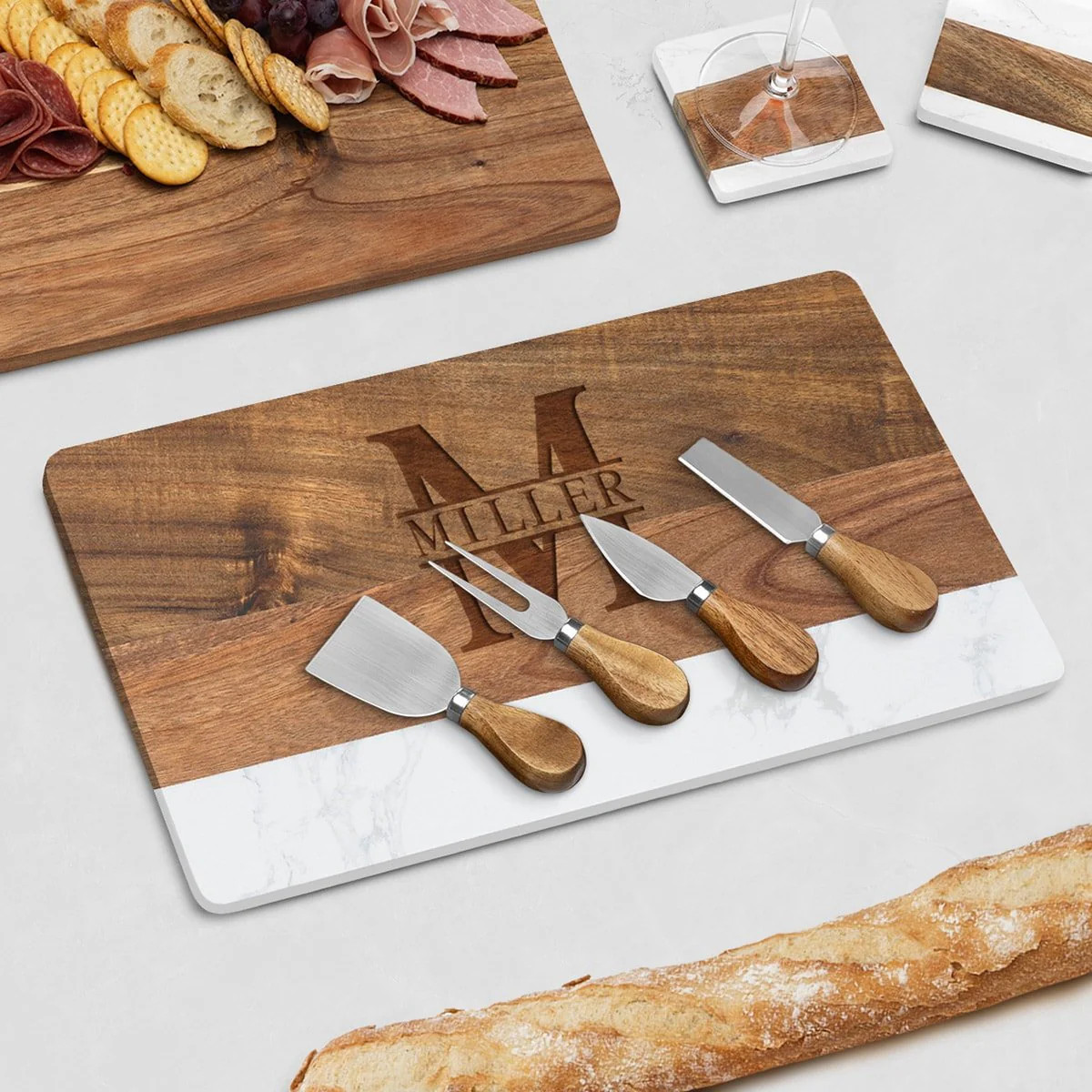 Trieste Engraved Charcuterie Board Set with Cheese Knife Set | HomeWetBar.com