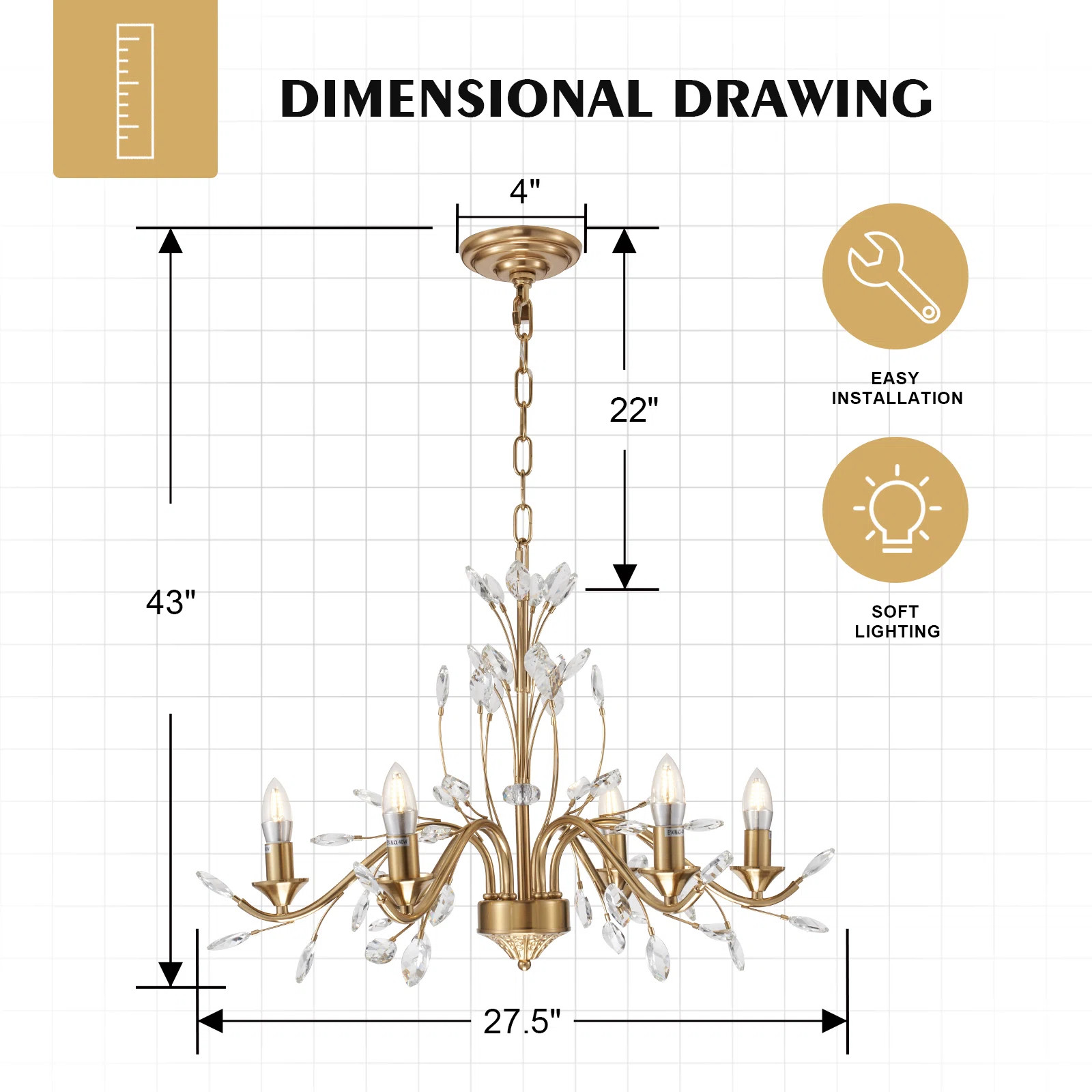 Gurminder 27.5" Vintage Firefly Chandelier 6 - Light Dimmable with Crystal Accent | Wayfair North America