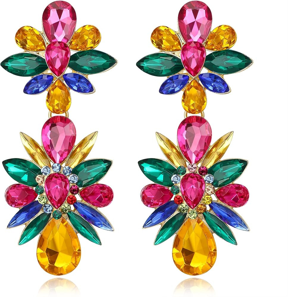 BriLove Gorgeous Shiny Rhinestones Marquise Teardrop Cluster Dangle Earrings for Women Wedding Pa... | Amazon (US)