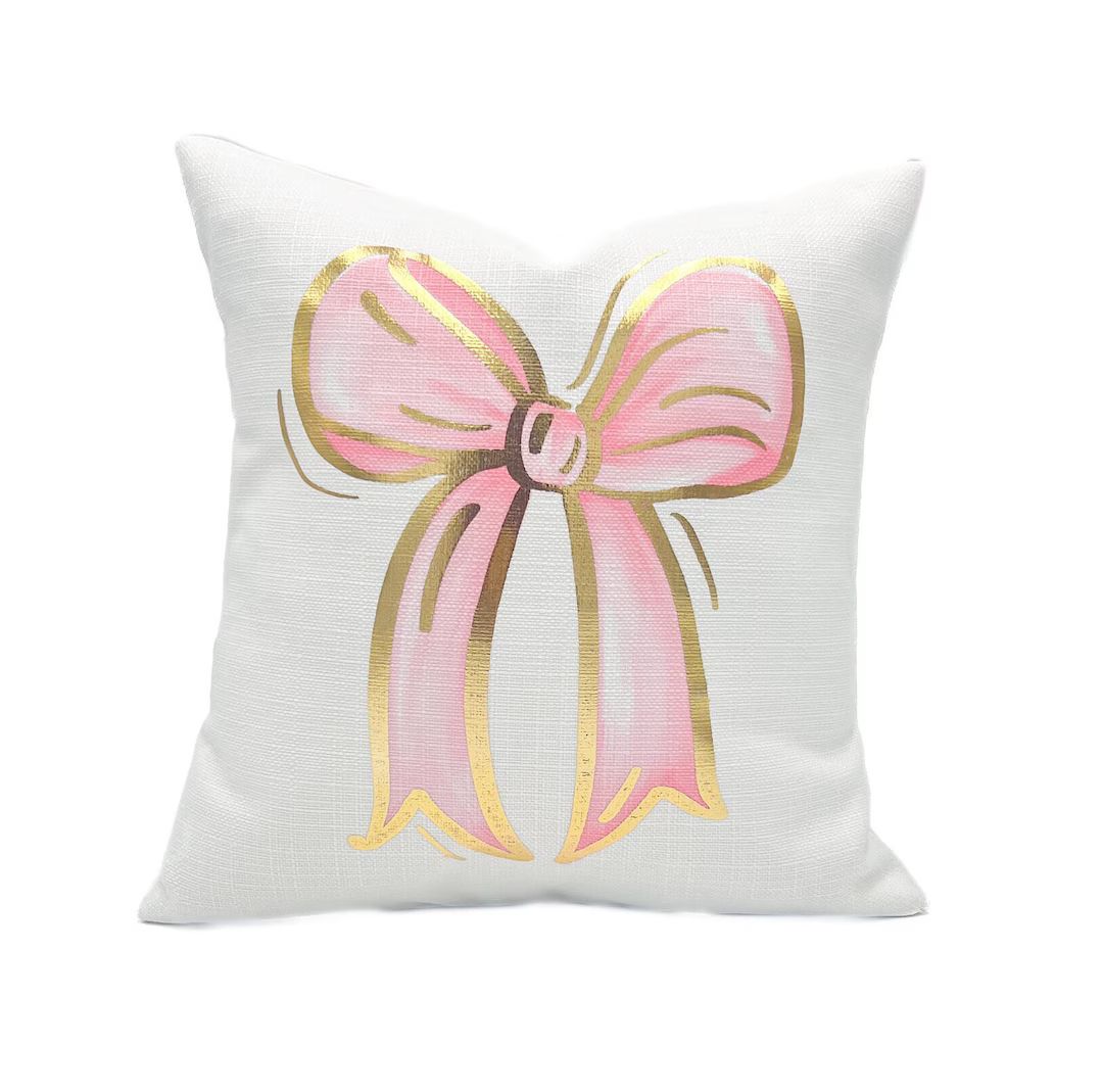 Gold Foil Light Pink Bow Pillow Bow Throw Pillow 1193 - Etsy | Etsy (US)