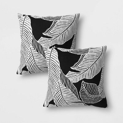 2pk Mod Palm Outdoor Throw Pillows DuraSeason Fabric™ Black/White - Project 62™ | Target