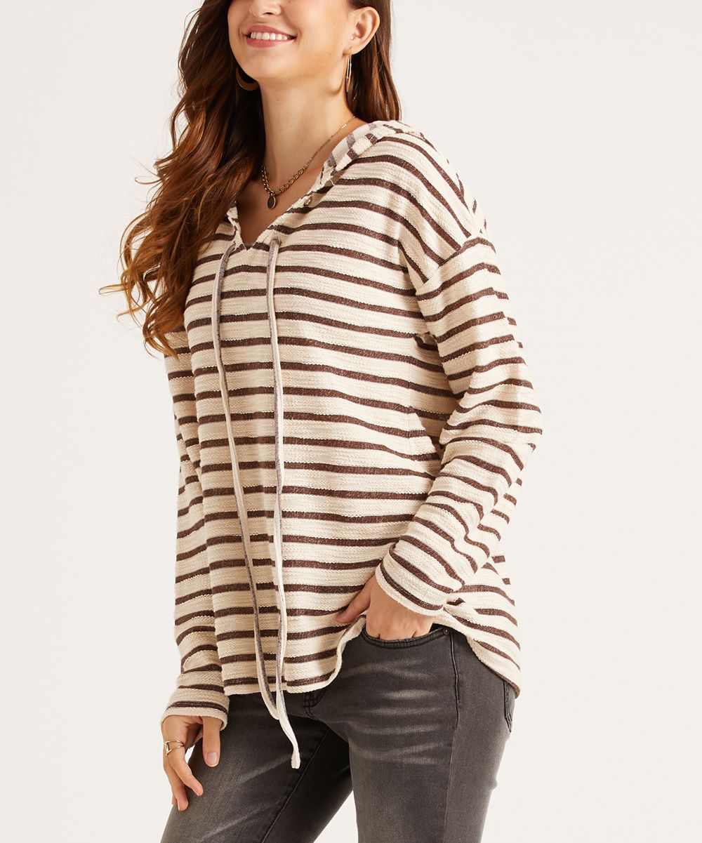 Suzanne Betro Weekend Women's Sweatshirts and Hoodies 101IVORY/COFFEE - Ivory & Coffee Stripe Pullov | Zulily