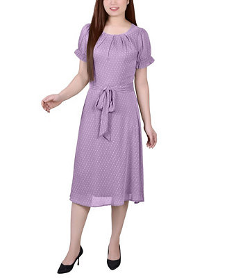 Women's Short Sleeve Belted Swiss Dot Dress | Macy's