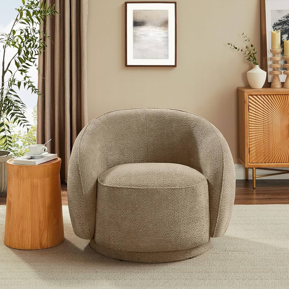 Modern Swivel Accent Chair, Barrel Chair 360° Round Armchair Comfy Single Sofa Chair for Bedroom... | Amazon (US)