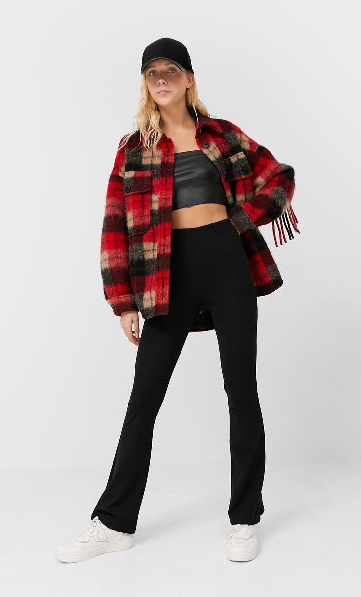 Plain knit flared trousers | Stradivarius (UK)