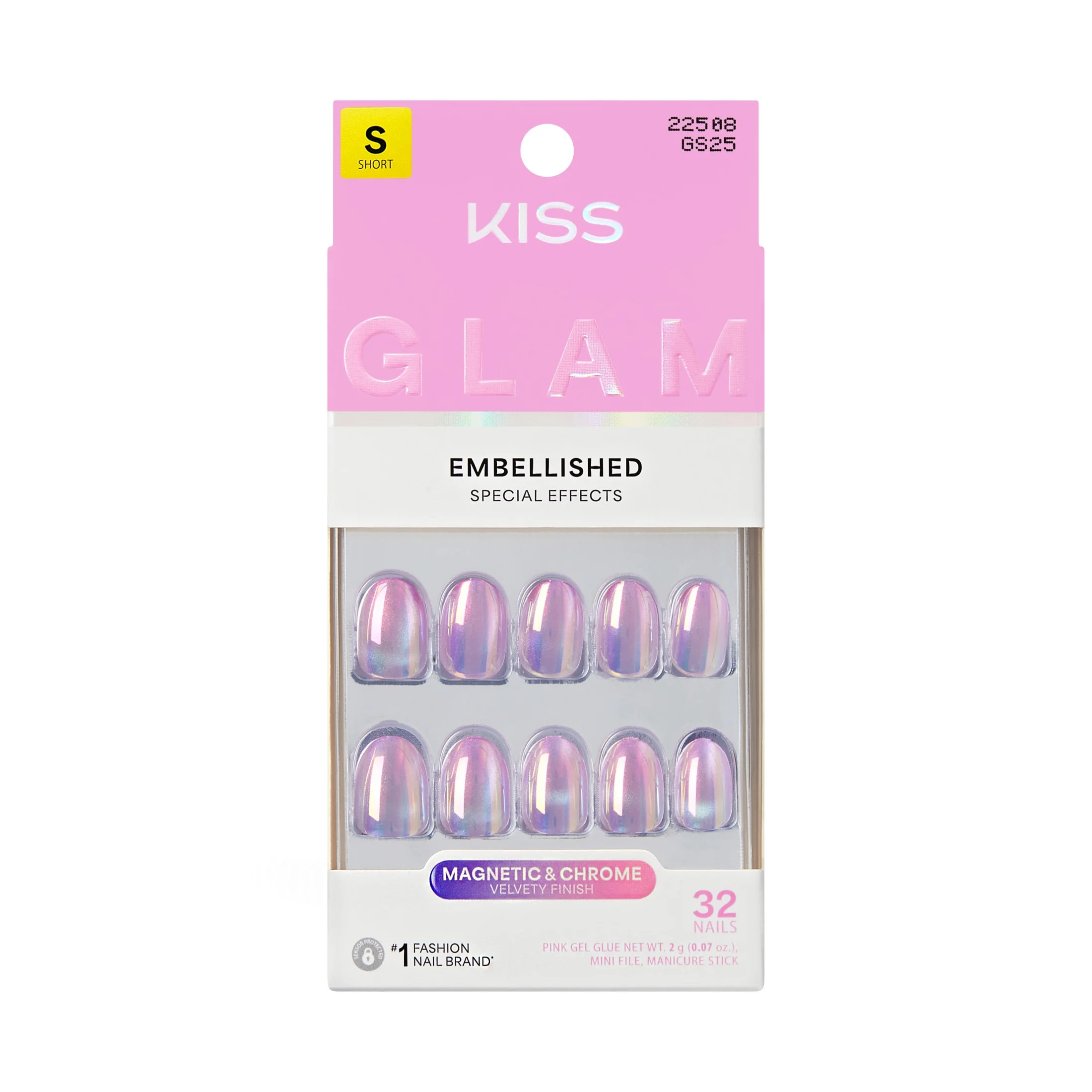 KISS GLAM Embellished Press On Nails, ‘One n Only’, Pink, Short Round, 32 Count | Walmart (US)