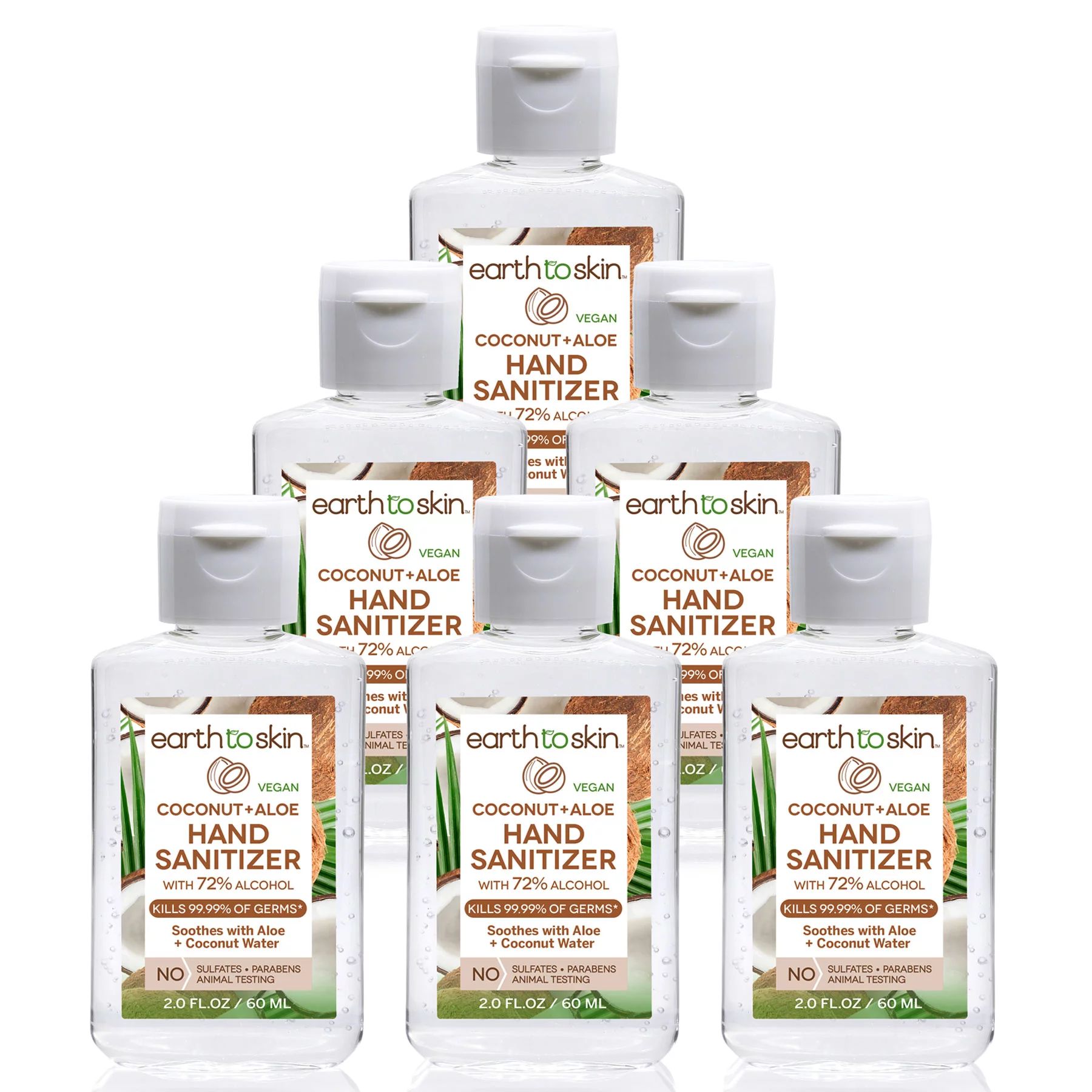 (6 Pack) Earth to Skin Hand Sanitizer Gel, 2 oz Coconut + Aloe | Walmart (US)