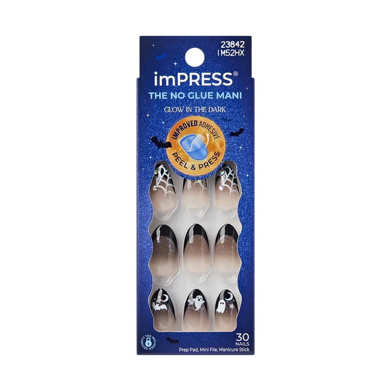 Kiss Impress Press On Nails Almond, Halloween, \u2018Boo Proof\u2019, Black, Medium, 30 Count | Walmart (US)
