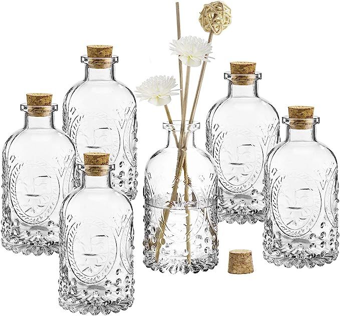 MyGift Vintage Design Embossed Fleur De Lis Clear Glass Bottles with Cork Lid, Apothecary Flower ... | Amazon (US)