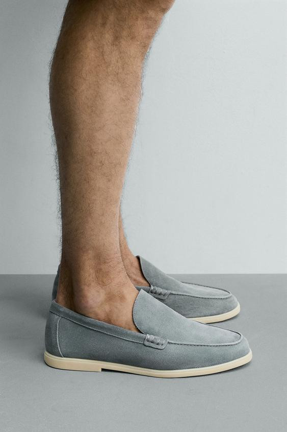 Zara - Casual Leather Loafers In Ecru White - 10 - Man | Zara UK