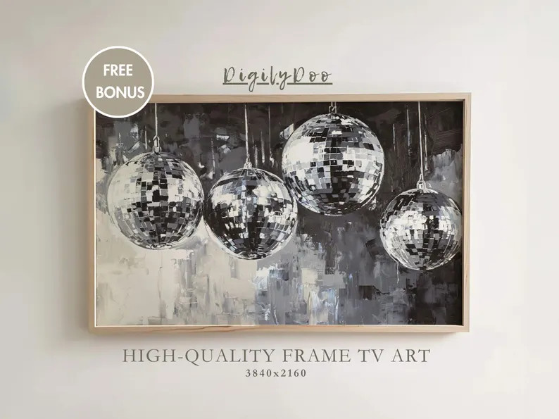 New Years Frame TV Art, Happy New Year 2025 Tv Decor, Vintage New Years Eve Disco Balls Painting,... | Etsy (US)
