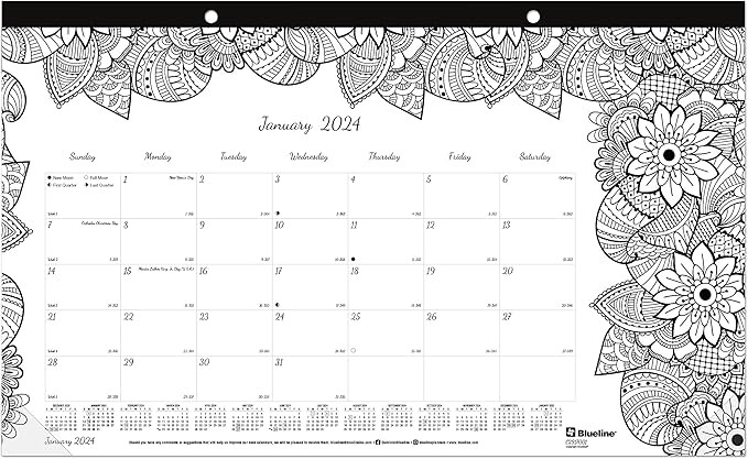 Blueline 2024 DoodlePlan Monthly Coloring Desk Pad Calendar, 12 Months, January to December, 17.7... | Amazon (US)