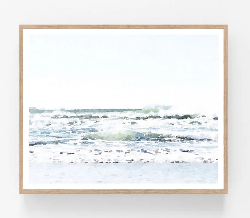 Large Poster Sizes Serene Waves Beach Watercolor Print Digital Download, Ocean Wall Art Water Pho... | Etsy (US)