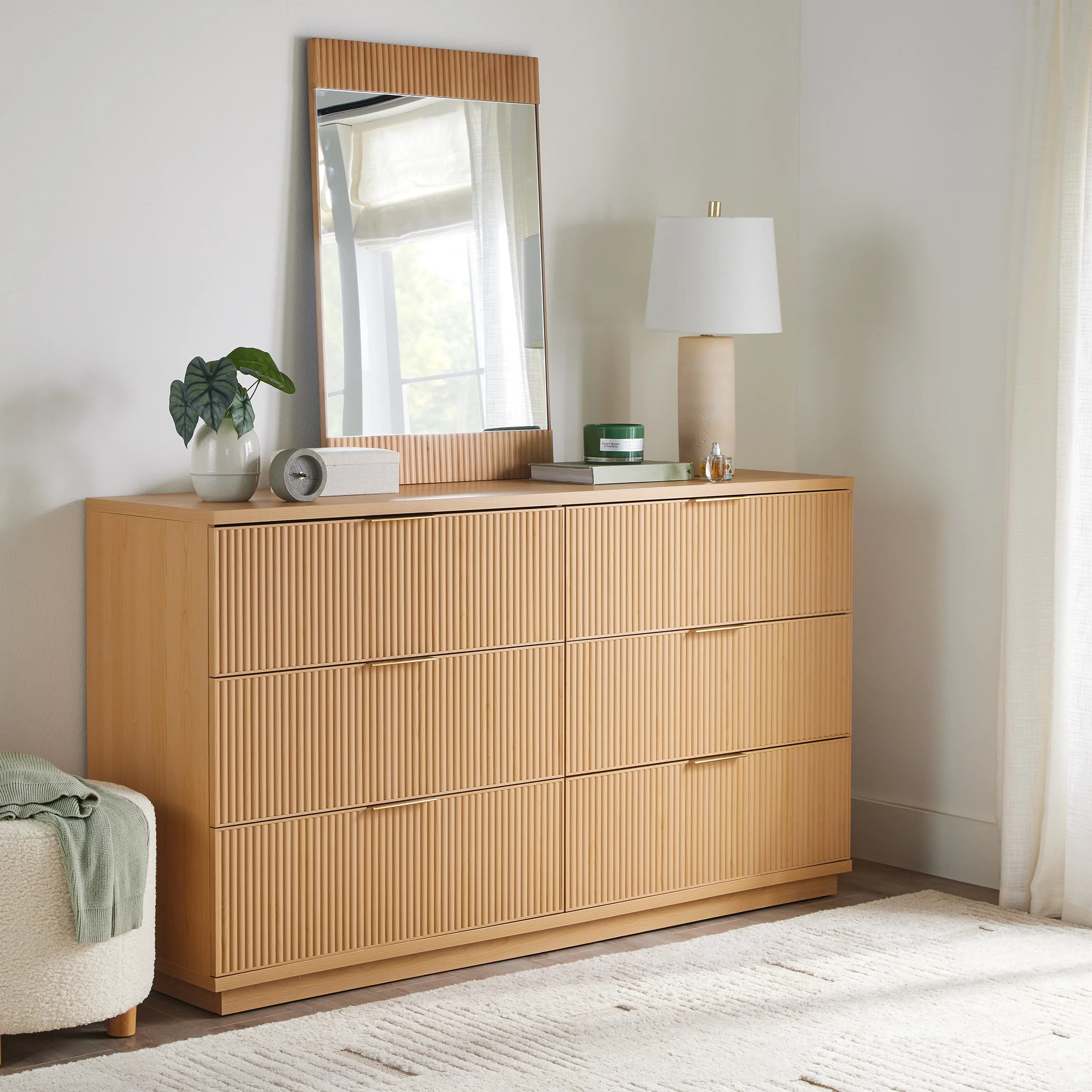 Better Homes & Gardens Lillian Fluted 6 Drawer Dresser, Natural Pine Finish | Walmart (US)