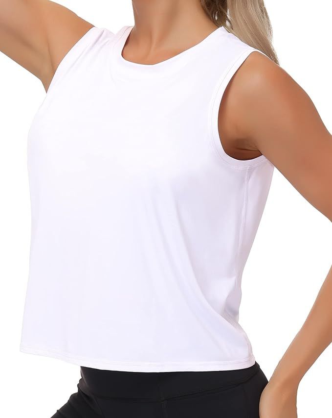 Ice Silk Workout Tops for Women Quick Dry Muscle Gym Running Shirts Sleeveless Flowy Yoga Tank T... | Amazon (US)