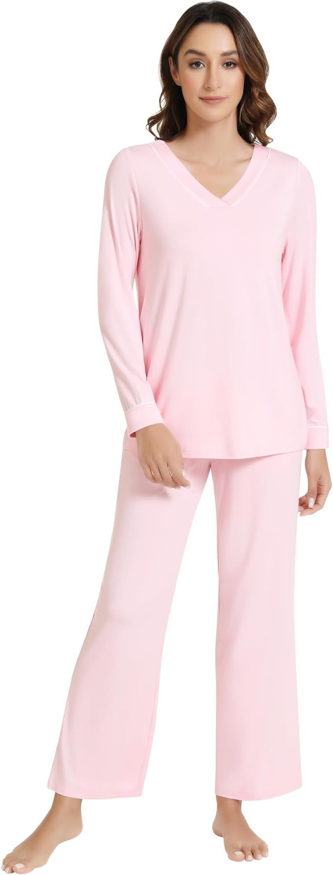 NACHILA Pajamas Set for Women-Viscose Made from Bamboo,Pjs Long Sleeve Sleepwear Comfy Pajama wit... | Amazon (US)