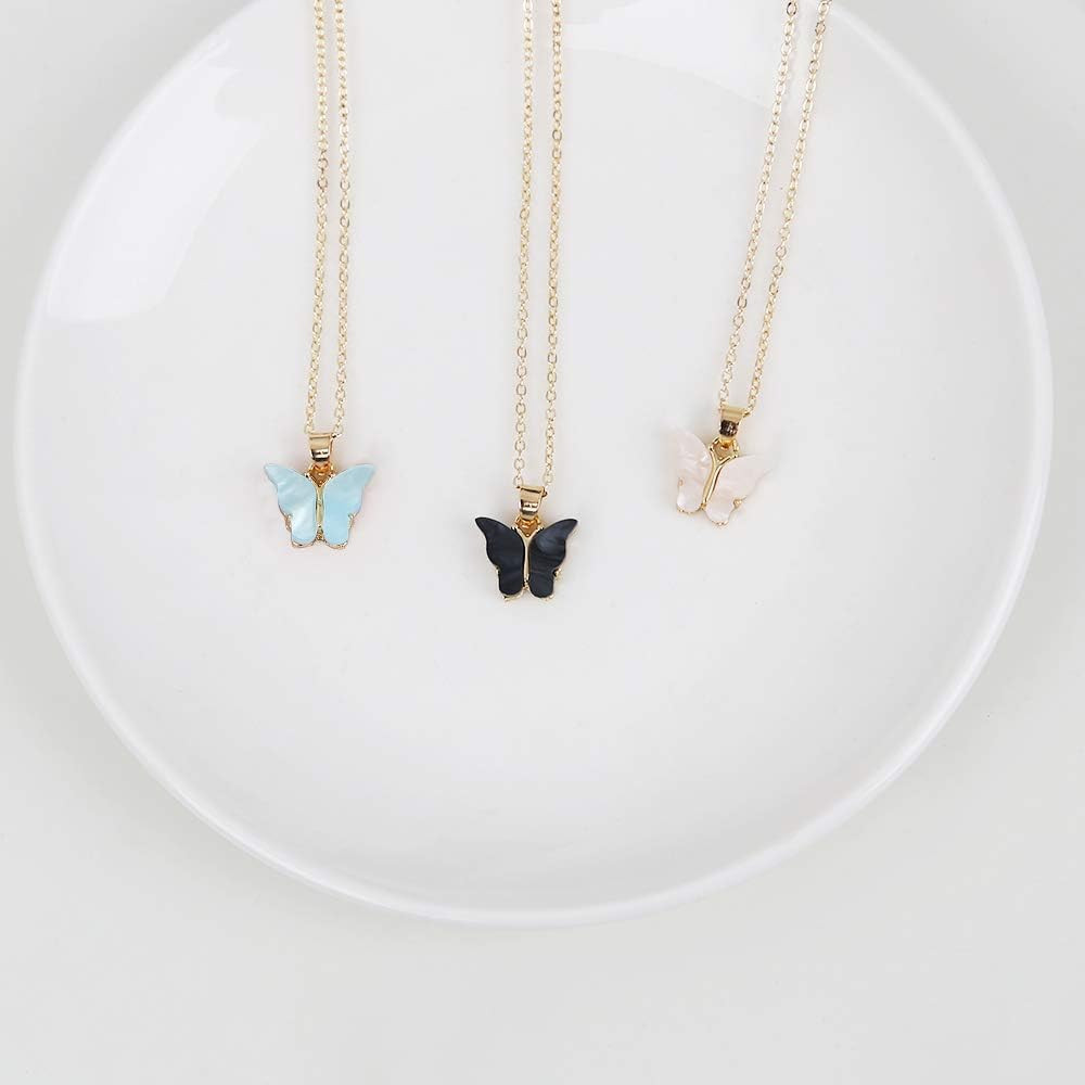 Acrylic Butterfly Necklace Set, 4pc Adjustable Butterfly Chain, Cute Butterflies Necklace for Women  | Amazon (US)